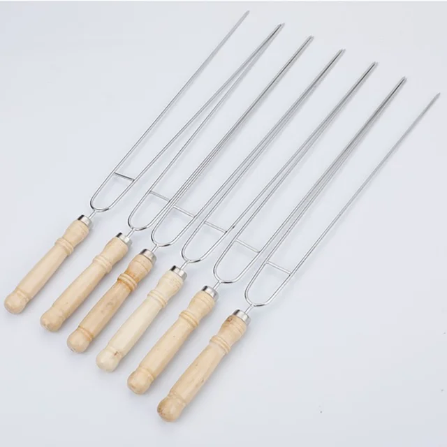 U Alakú Bbq Villák Barbecue Rozsdamentes Acél Villa Fa Fogantyú -Alakú Sült Tű Nyársai Shish Kebab