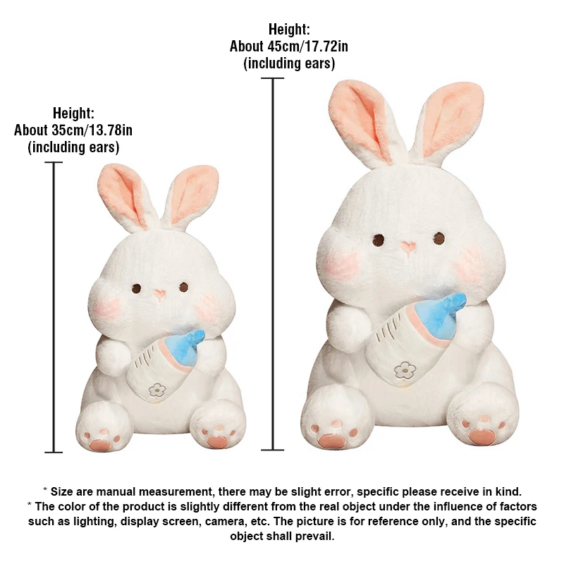 Kawaii Rabbit Plush Toys Adorable Bottle Bunny Dolls Stuffed Pillow Soft Animal Cushion Girls Kids Birthday Christmas Gifts