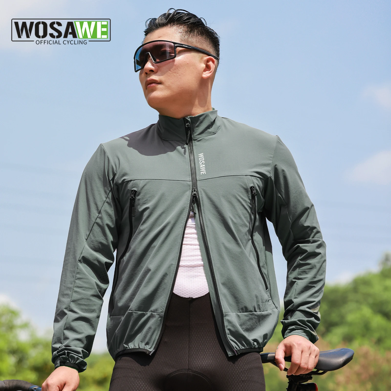 WOSAWE Mens 자전거 자켓 긴 소매 저지 조끼 윈드 코트 윈드 브레이커 자켓 이동식 슬리브가있는 방풍 야외 스포츠웨어
