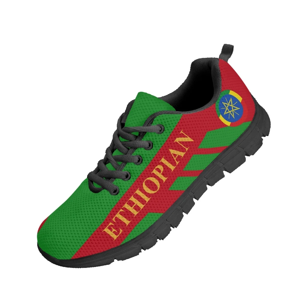 INSTANTARTS Ethiopian Flag Print Women's Lace-up Flat Shoes Autumn Comfort Sneakers Lady Lightweight Casual Walking Tennis 2023