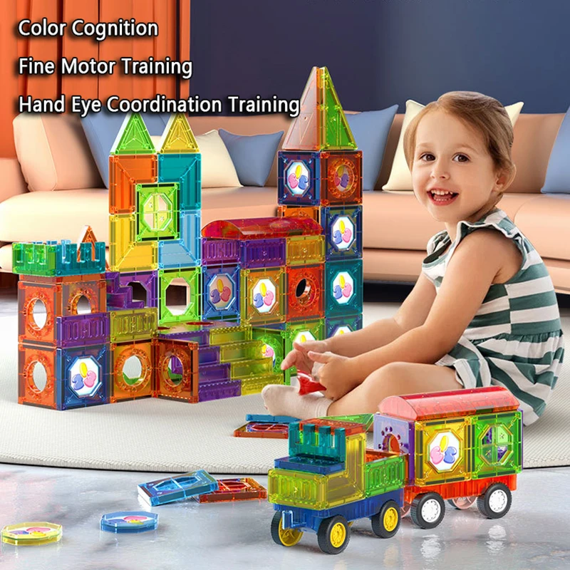 Magnetic Tiles Building Blocks Kids Toys DIY Magnets Construction Tiles Educational Sensory Toys Montessori Games for Children