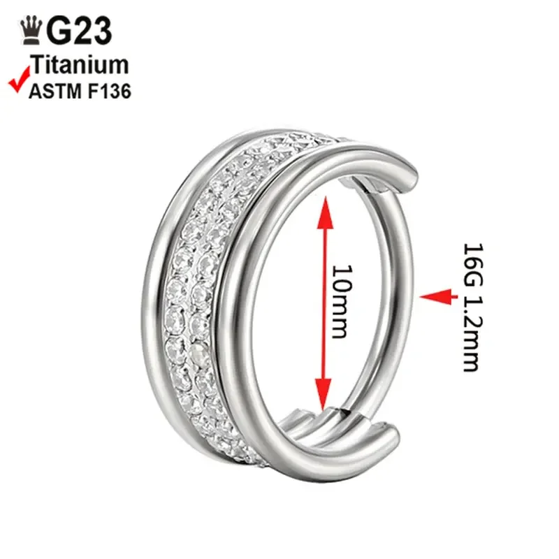 G23 Titanium Septum Clicker Zircon Nose Ring Cartilage Earrings Helix Nose Piercing Tragus Industrial Labret 16G Body Jewelry