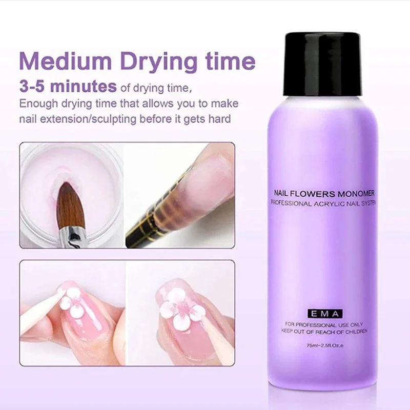 120ML Acrylic Powder + 75ML Crystal Liquid Monomer Set Pink/White/Clear Manicure Tools