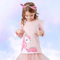 DXTON Spring Girls T-shirts Long Sleeve Girls Casual Tops Toddlers Cotton Tees Children Cartoon Unicorn Crown T shirts Outfits 2