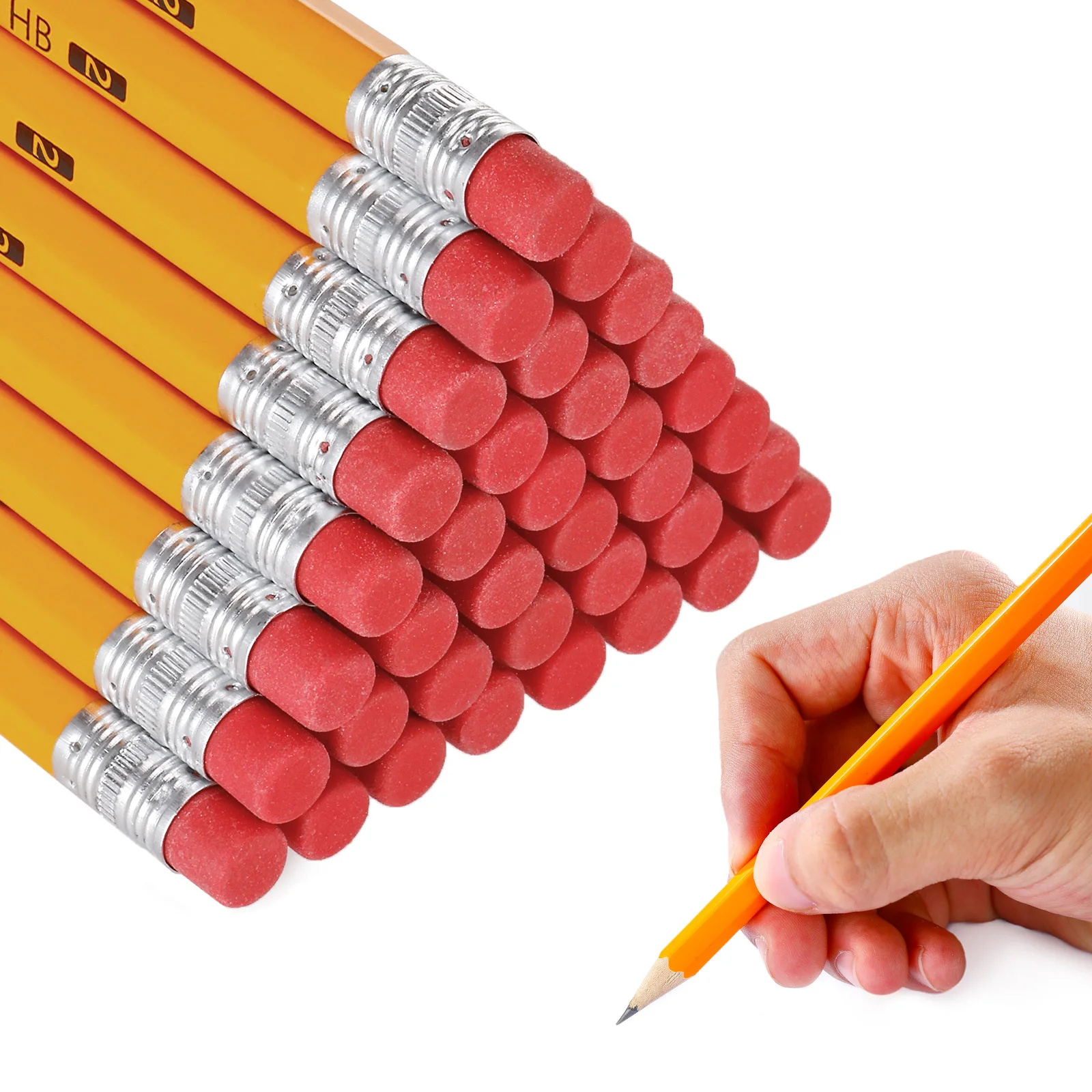 150/100/50/30 Pcs Yellow Pencils Bulk Wood Pencils with Erasers 2 HB Pencil Wood Cased for for School Writing, Drawing Sketching 2