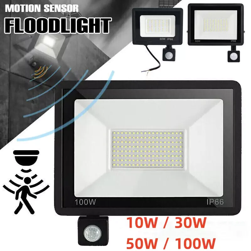 LED PIR 모션 센서 투광등 야외 벽등 백색광 100W 50W 30W 20W 10W IP66 방수 LED 스포트라이트 정원용