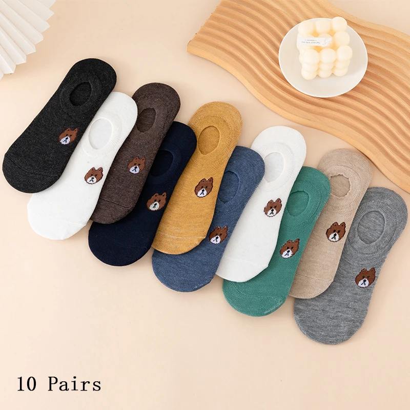 Woman Socks 10 Pairs Trendy WOMEN'S Casual and Fun Cotton Cartoon Bear Boat Sock Style Slippers