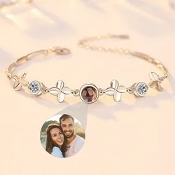 Customized Photo Bracelets Projection Bracelet Four Leaf Clover Personalized Bangles For Her Custom Bracelet For Women