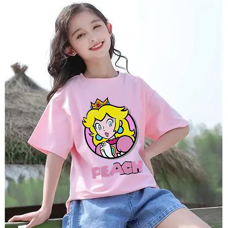 Super Mario Bros-Tops de algodón con cuello redondo, camisas con