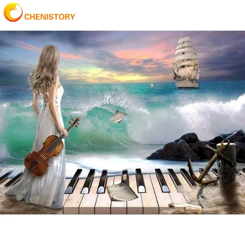 

CHENISTORY DIY Diamond Painting Girl New Arrival Diamond Embroidery Seaside Cross Stitch Fantasy Mosaic Full Layout Home Decor