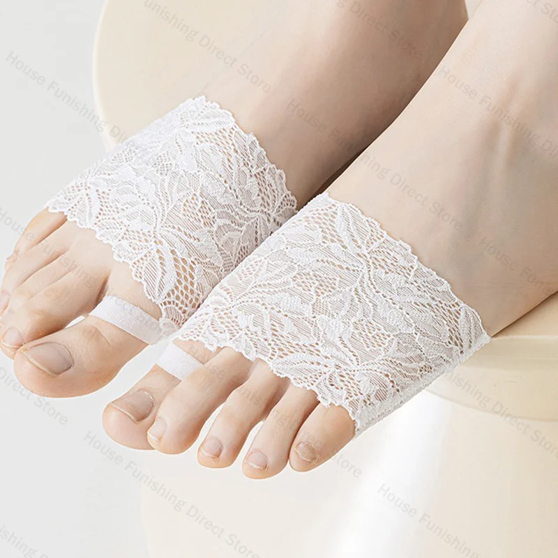 Summer Thin Lace Invisible Socks Split Toe Forefoot Socks for Women High Heel Slippers Shoes Breathable Lace Socks for Halloween