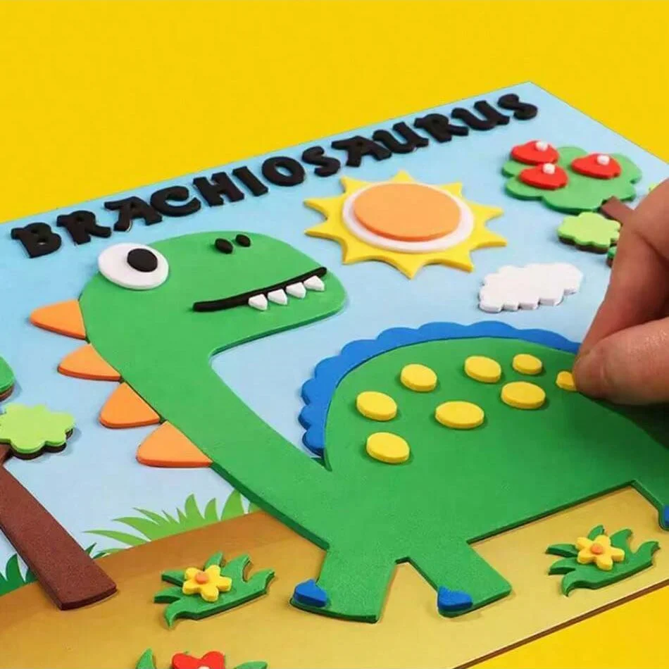 5pcs/10pcs random image sticker handmade DIY 3D EVA foam stickers animals dinosaurs pasting painting toys for kids