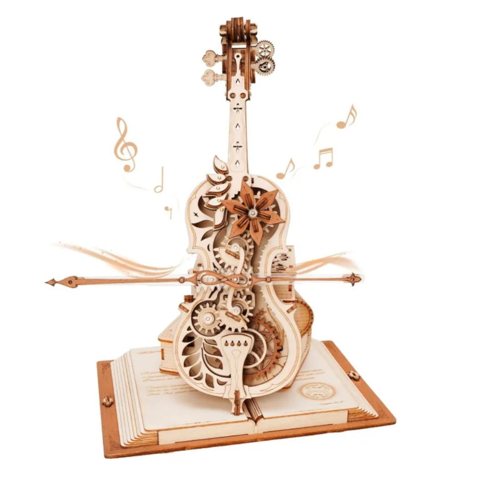 Robotime 3D Wooden Puzzle ROKR Funny Magic Cello Mechanical Music Instrument Creative Toys for Child  AMK63
