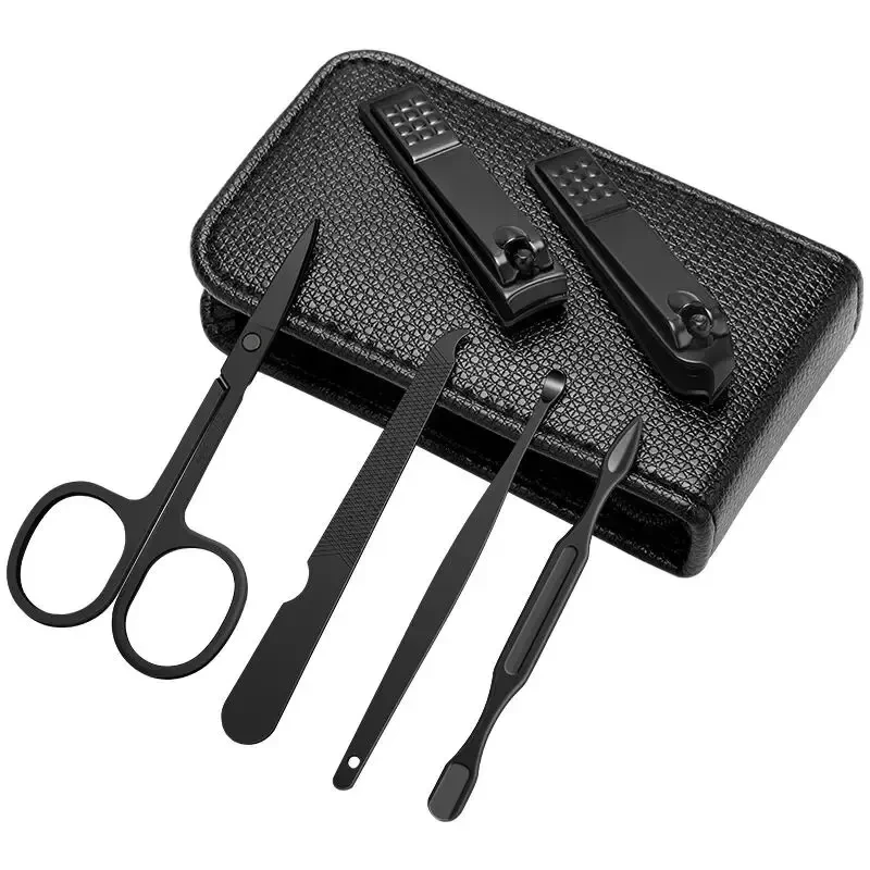 Ouriner 6Pcs Portable Manicure Sets Pedicure Kits Bright Black Nail Clipper Set Personal Care Tools Eyebrow Scissors 4