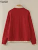 ZANZEA Casual Spring Autumn Sweater Elegant Fake Two-Piece Women Turn-down Collar Knitted Tops Long Sleeve Color Block Cardigans 5