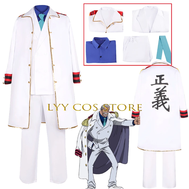 

General Garp Cosplay Anime Luffy Grandpa Costume Trench Coat Pants Uniform Suit Halloween Party Role Play Outfit for Men