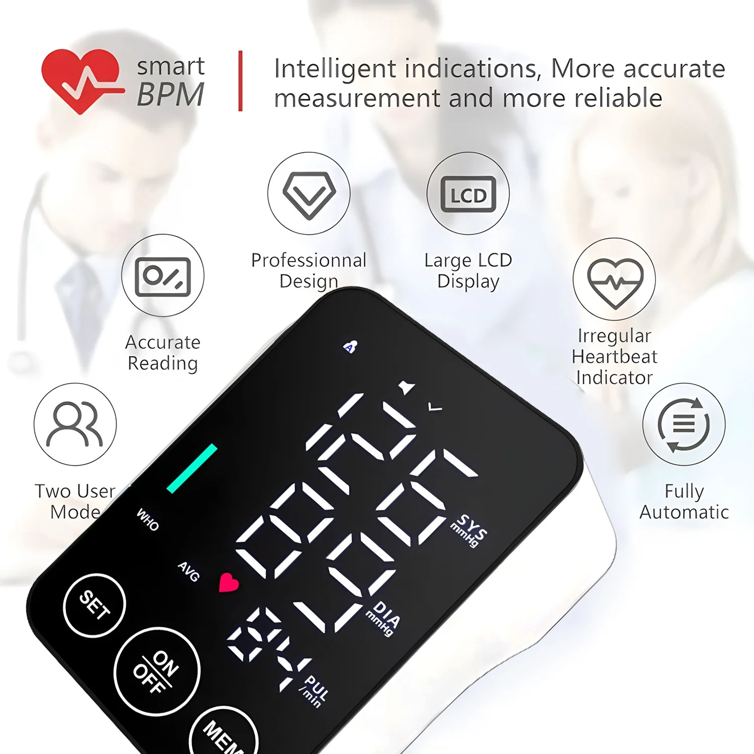 Upper Arm Digital Blood Pressure Monitor BP LED Tonometer Tensiometer Heart Rate Monitor 32 Cuff Sphygmomanometer