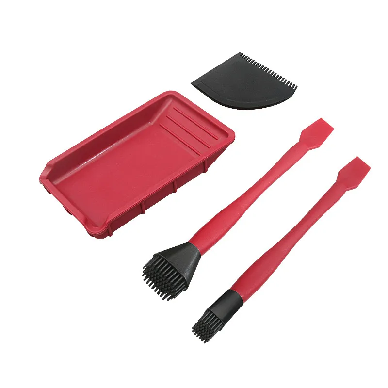 4Pc/set Woodworking Silicone Brush Tool Kit Washfree Glue Brush Soft Glue Brush Flat Scraper Glue Tray Wood Gluing Brushing Tool