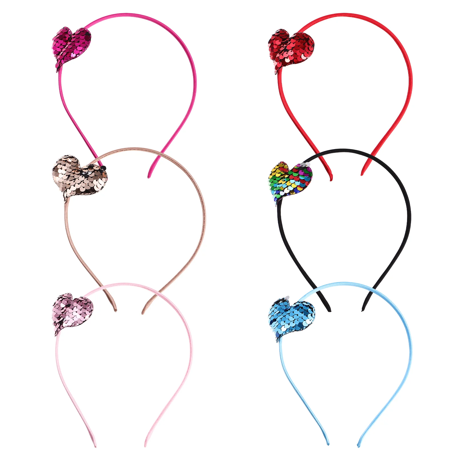 

6pcs Sequined Heart Headbands Girls Christmas Headbands Hair Accessories Decorations Kids Headbands