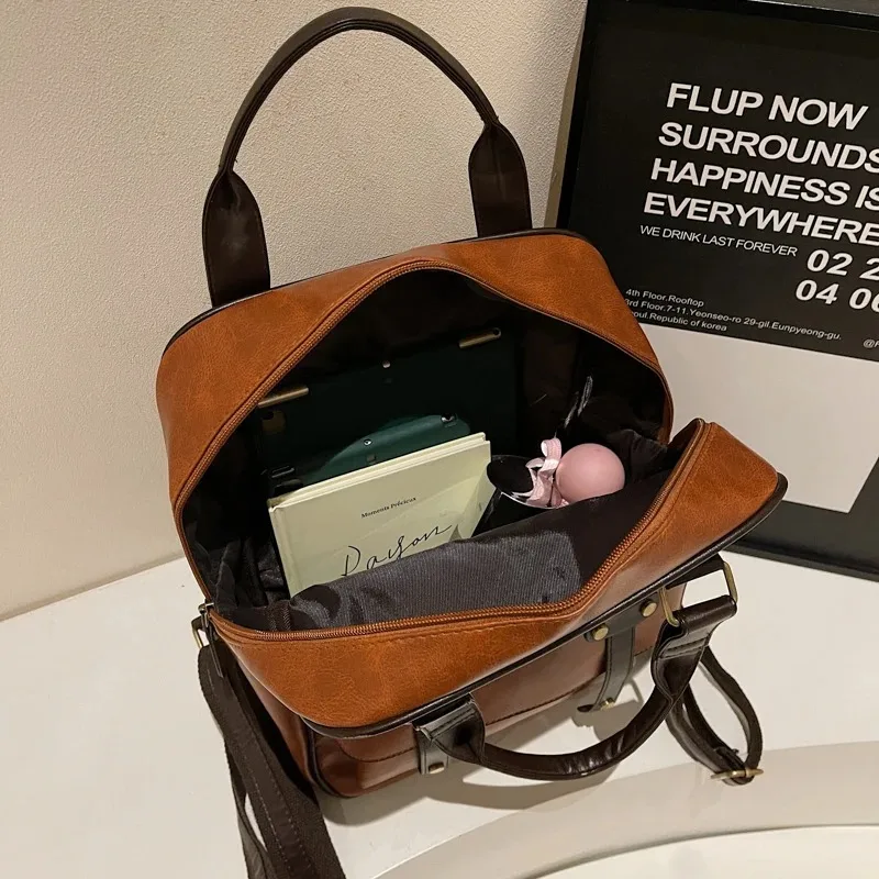 High Quality Vintage  PU Leather Bag Women Large Laptop Backpack School Bags Ladies Bookbag Rucksacks Shoulder Bags