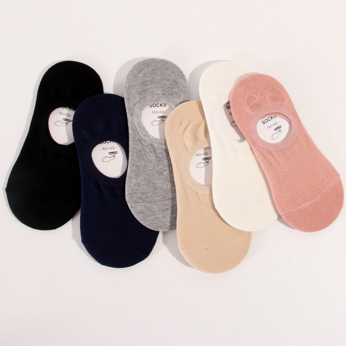 

Summer Solid Color Sweat Absorbing Women's Invisible Socks Breathable Cotton Silicone Non Slip Women's Socks
