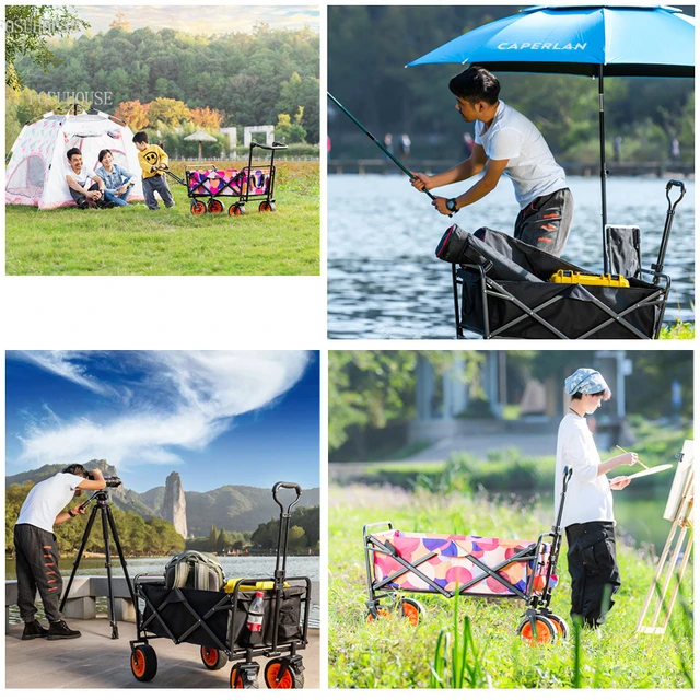 Európai Kerti Szekerek Kültéri Kézi Kemping Kocsi Összecsukható Kerekekkel Horgászik Kis Pótkocsi Hordozható Bevásárló Piknik - Image 4
