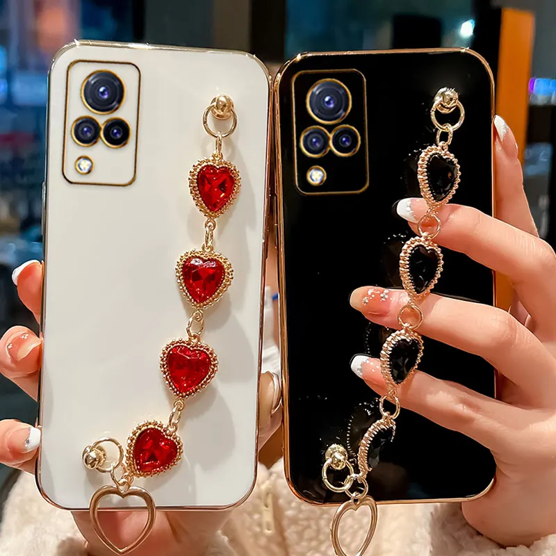 Per Vivo V21 Custodia Per Bracciale Con Strass Flash Di Lusso Per Vivo V21 4G 5G V21E V17 Neo V20 Se Cover Custodia A Catena In Silicone V21 Donna