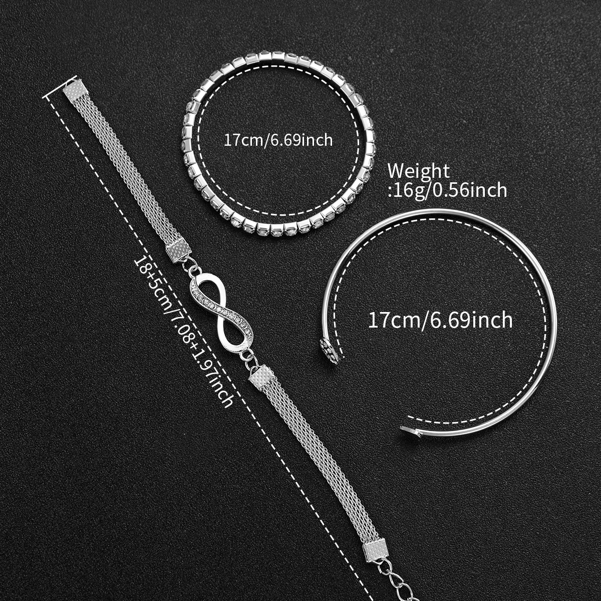 4PCS/Set Fashion Rhinestone Women‘s Watch Stainless Steel Band Quartz Watches Silver Bracelets Set 6