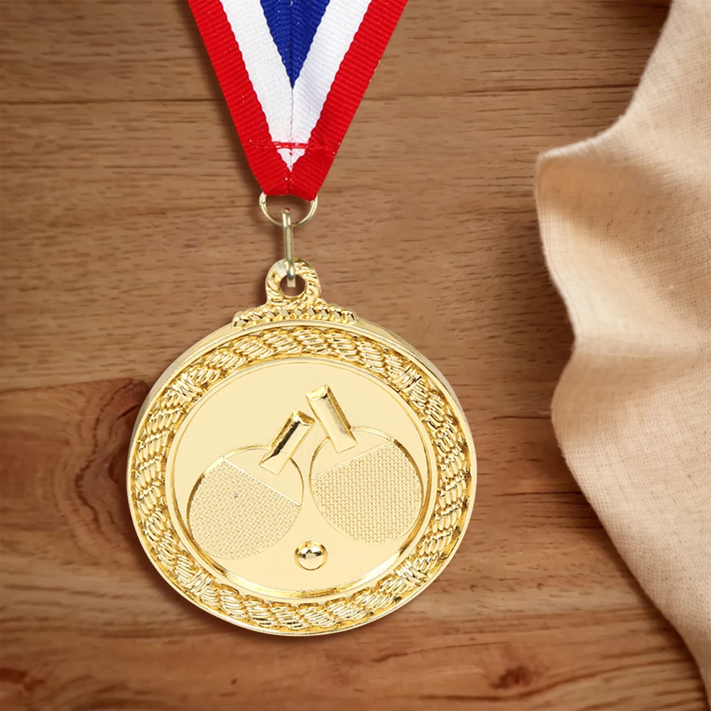 5cm Ping Pong Medal Gold/Silver/Bronze Medal with Neck Ribbon Sports Medals Metal Winner Medals for Marathon Ball Games