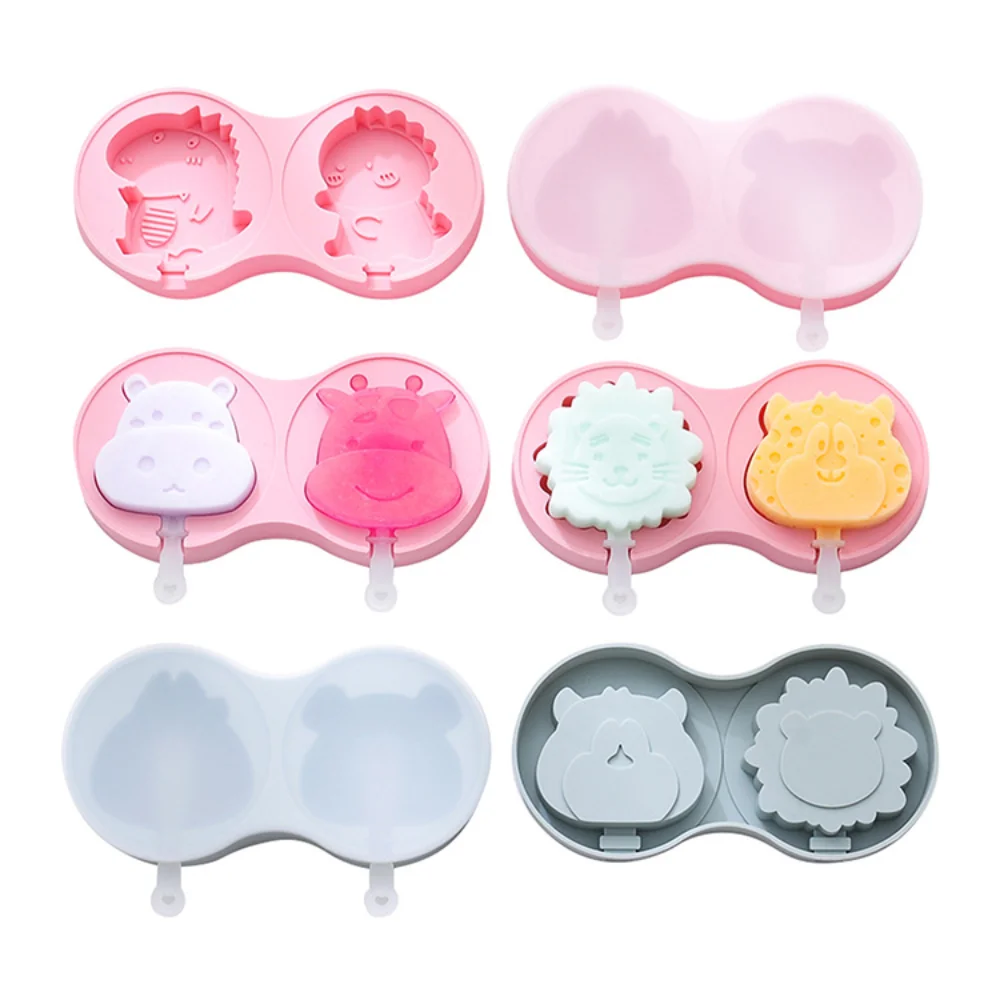 

2Packs Silicone Ice Cream Moulds Reusable Popsicles Molds DIY Homemade Cute Cartoon Freezer Fruit Juice Ice Moulds with lids