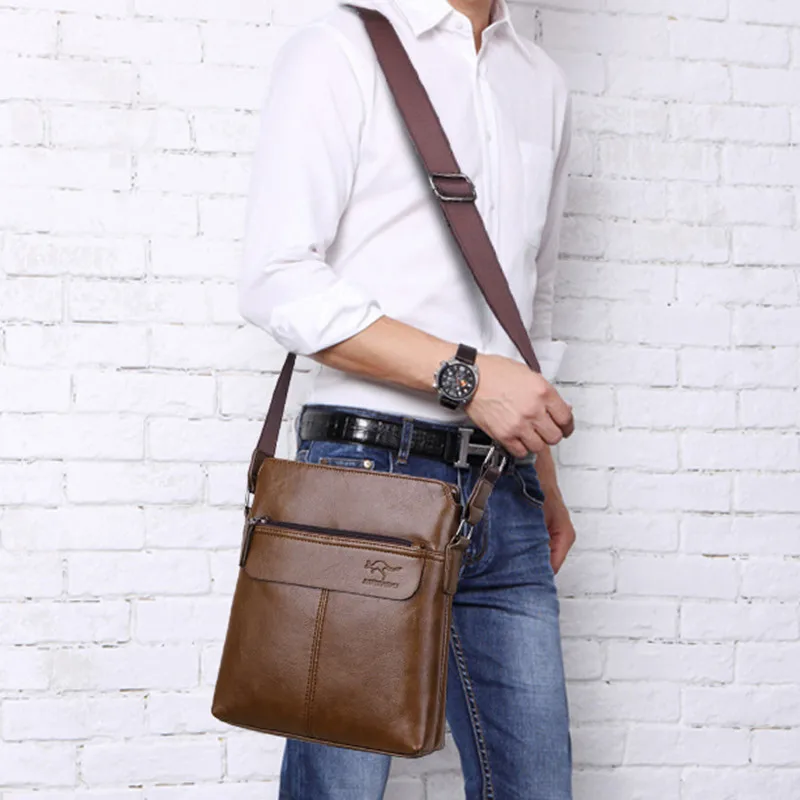 Business Vertical Men's Crossbody Bag Fashion PU Leather Shoulder Messenger Bag Vintage Handbags Man Sling Bag For IPAD
