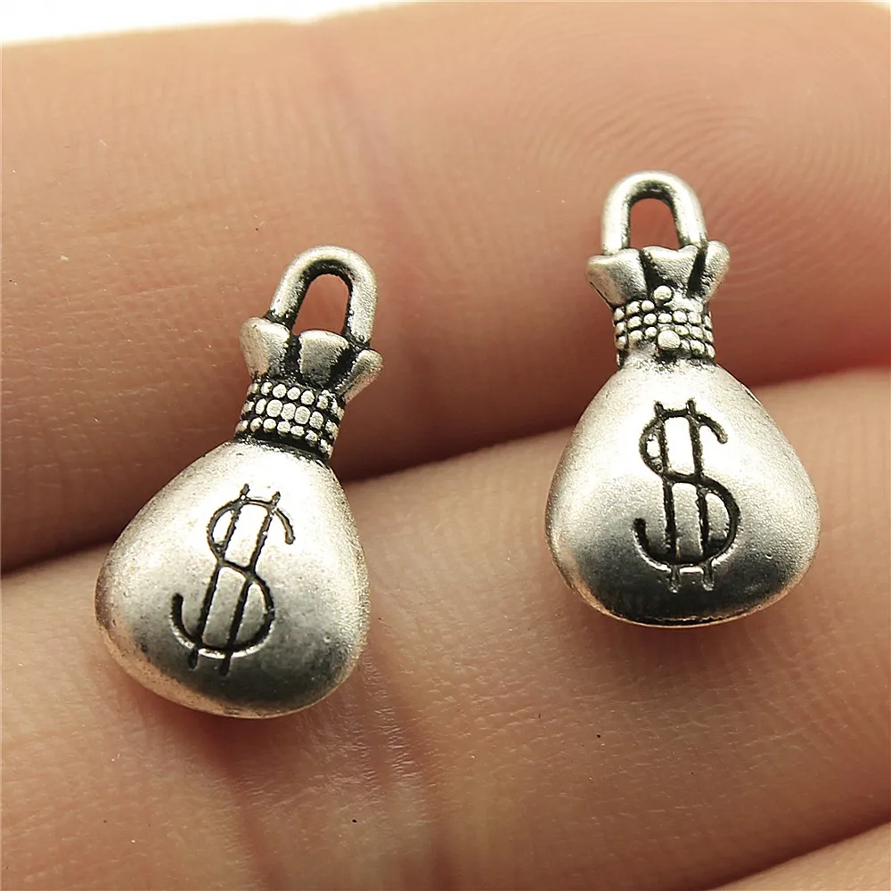 10pcs 17x10mm 3 색 골동품 골드 골동품 실버 색상 골동품 청동 매력 돈 가방 매력 돈을위한 행운의 매력