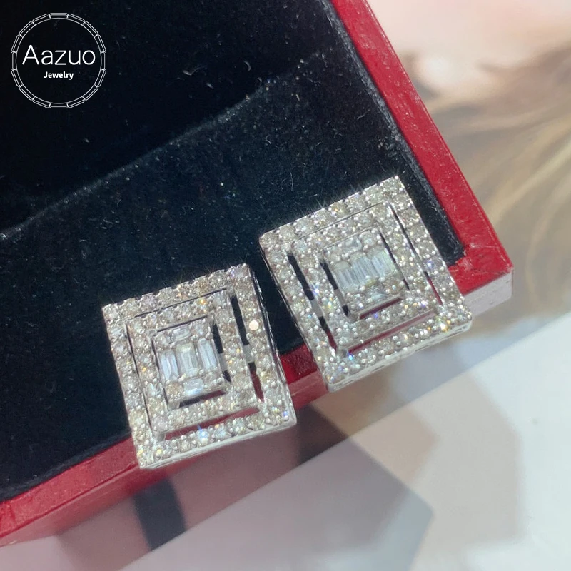 

Aazuo Luxury Jewelry 18K Solid White Gold Fashion Real Diamonds 0.76ct Square Shape Stud Earring Party Fine Jewelry Hot Sell