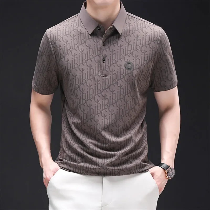 Camicia a maniche corte casual da lavoro da uomo nuova con stemma Polo tinta unita Top versatile confortevole e traspirante alla moda - immagine 2