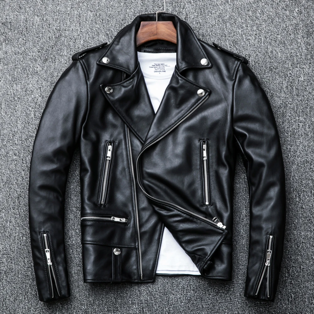 

shipping.100% YR!Free sheepskin.Brand classic short motor biker jacket,mens slim genuine leather coat,Japanese quality