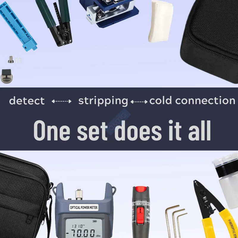 Fiber Optic FTTH Tool Kit, Optical Power Meter with FC-6S Fiber Cleaver, 10MW Visual Fault Locator, Wire Stripper, CFS-3
