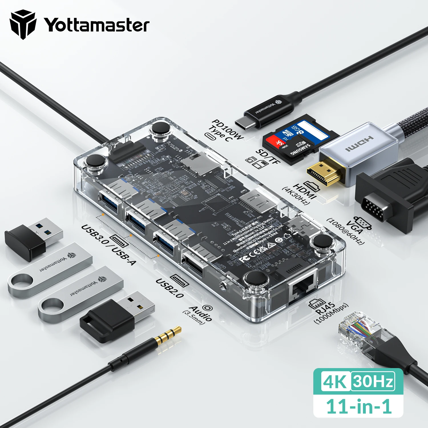 

Yottamaster 11 Ports -in-1 USB C Hub with 4K HDMI,VGA