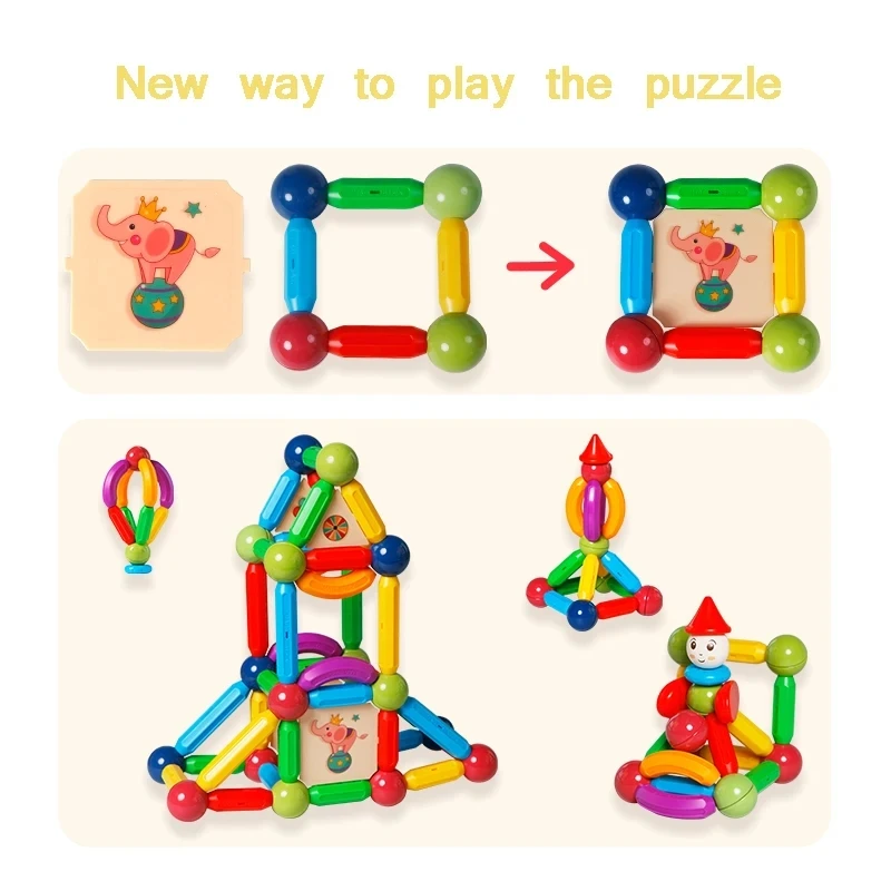 Romboss Clown Dolls Magnetic Magnet Stick Rod Building Blocks Set Toys Kids Montessori Educational Toy Birthday Gifts