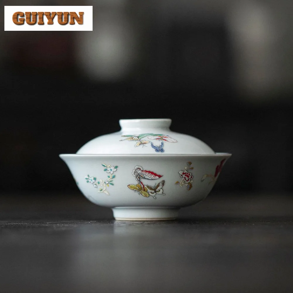 Japanese Moon Butterfly Gaiwan Aesthetic High Foot Tea Bowl Tea Tureen Making Cover Bowl Cha Tableware Equipment Decoration