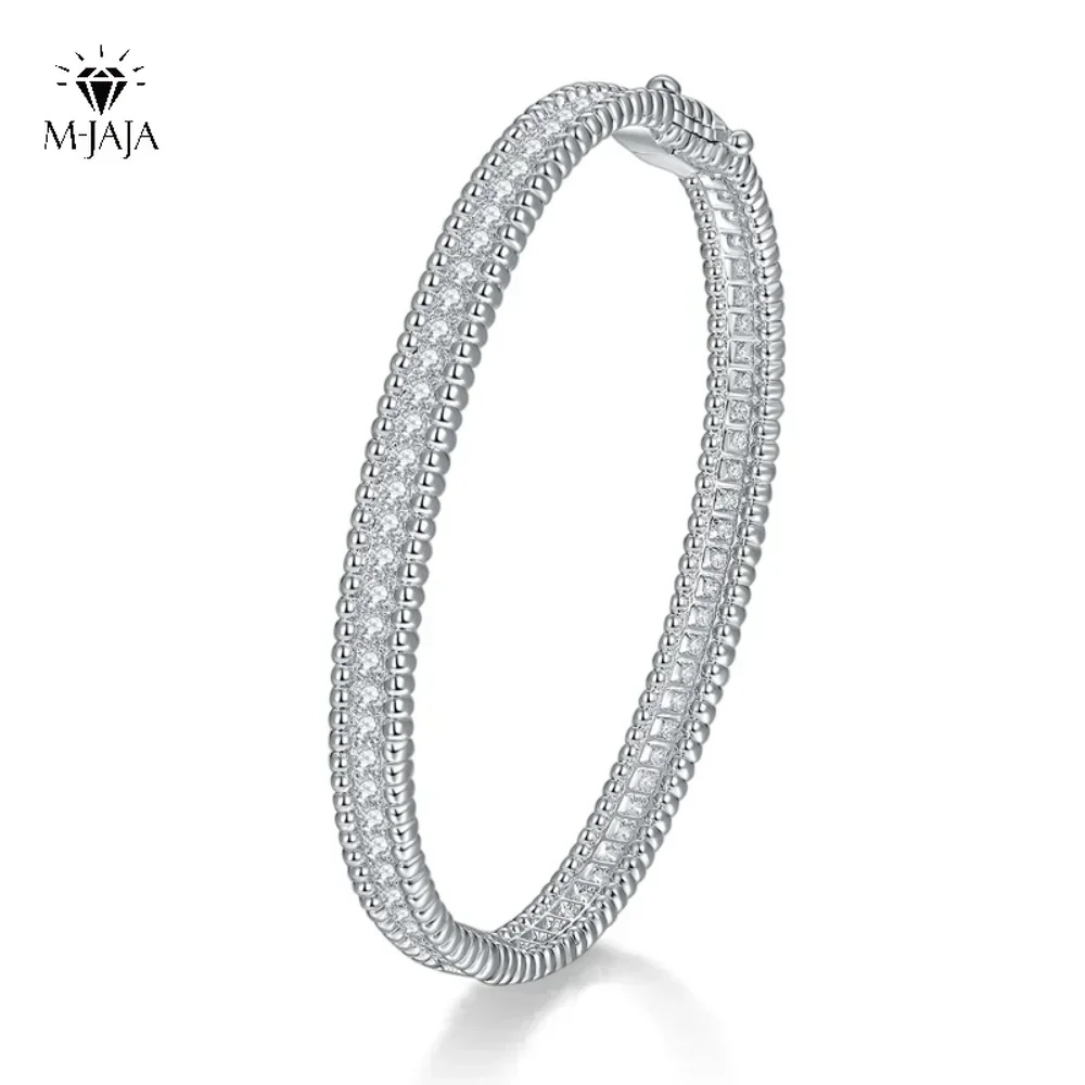 

Real Moissanite Bracelet 18k White Gold Plated 925 Sterling Silver D Color 1.9ct Lab Diamond Milgrain Bangles for Women Jewelry