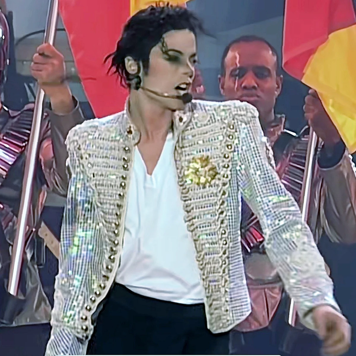 Retro Multicoloured MJ Michael Jackson Handmade Jacket History Heal the World Outwear Wrapped in String