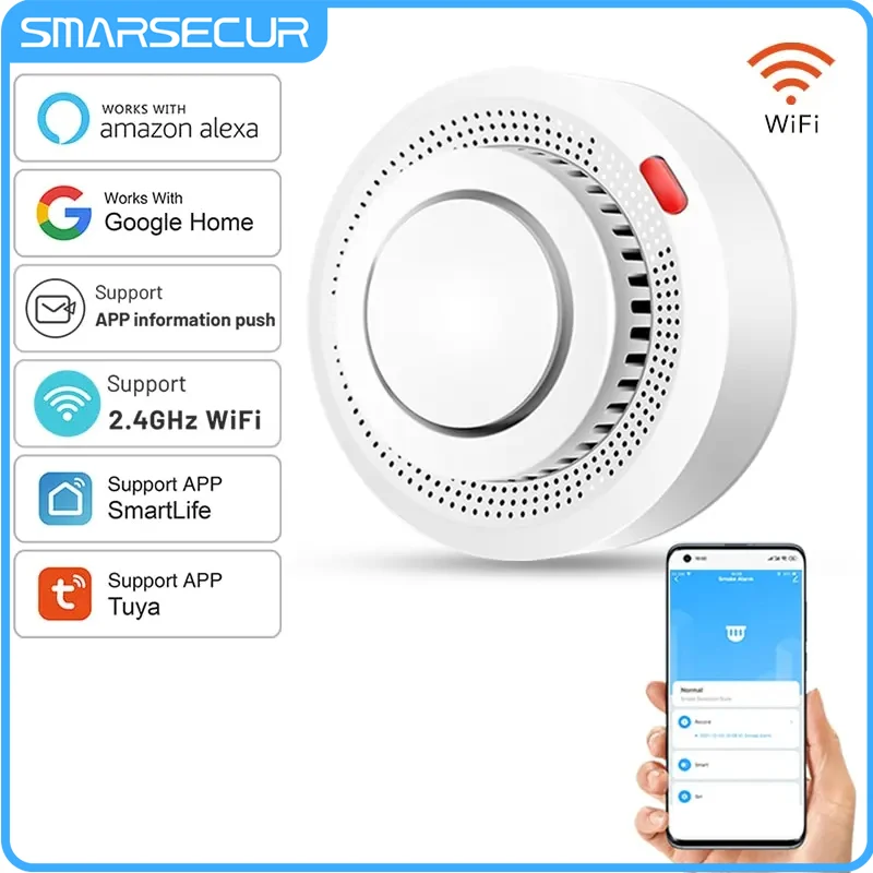 SMARSECUR 투야 와이파이 연기 경보, 화재 방지 연기 감지기, 연기 집 조합 화재 경보, 홈 보안 시스템 