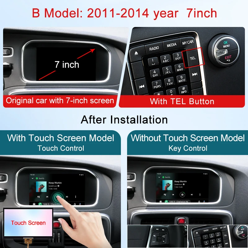 STWEI 무선 Carplay 안드로이드 자동 모듈 볼보 XC60 XC70 S60 S80 V60 V70 V40 2011-2019 스크린 터치 블루투스 음악