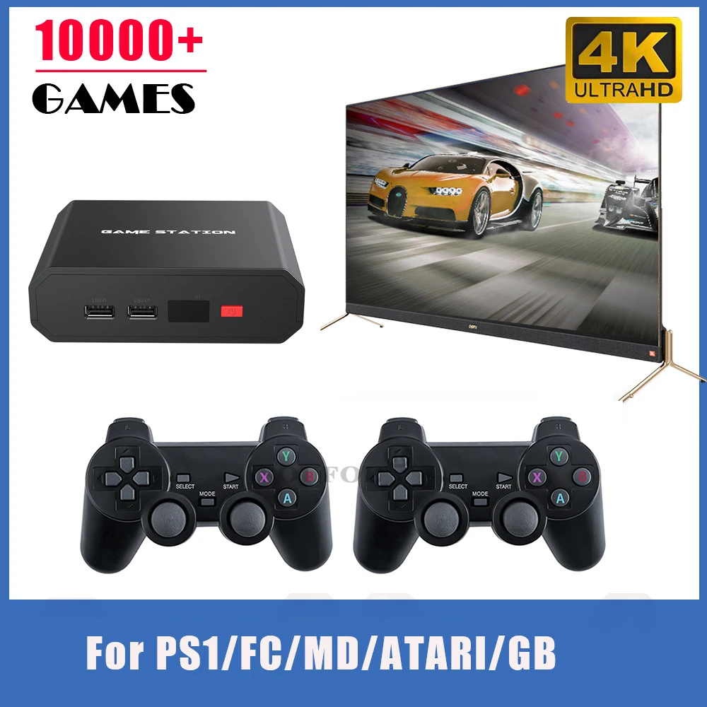 Dropshiping Game Station Console 4K Game Box With 2 Wireless Controller Player 10000+ Classic Retro Video Game HD TV BOX For PS1