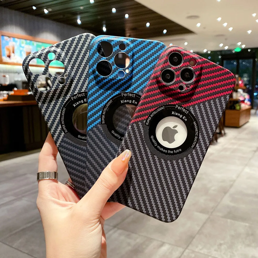 

Carbon Fiber Texture Magnetic Case For iPhone 14 Plus 13 12 11 Pro Max Shockproof Cover For Magsafe Wireless Charging Shell