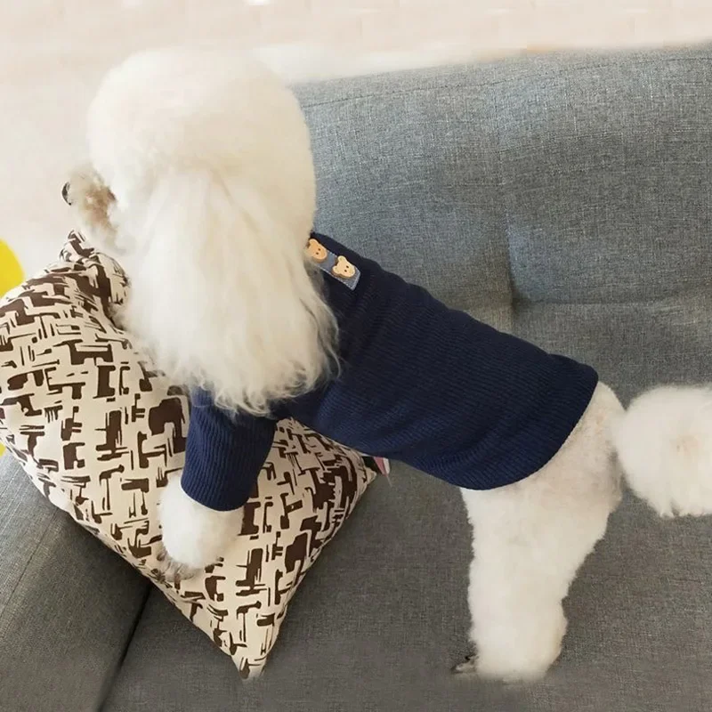 High Collar Elastic Bottoming Shirt Pet Dog Striped Cotton Warm Sweater For Dogs Cats Pullover