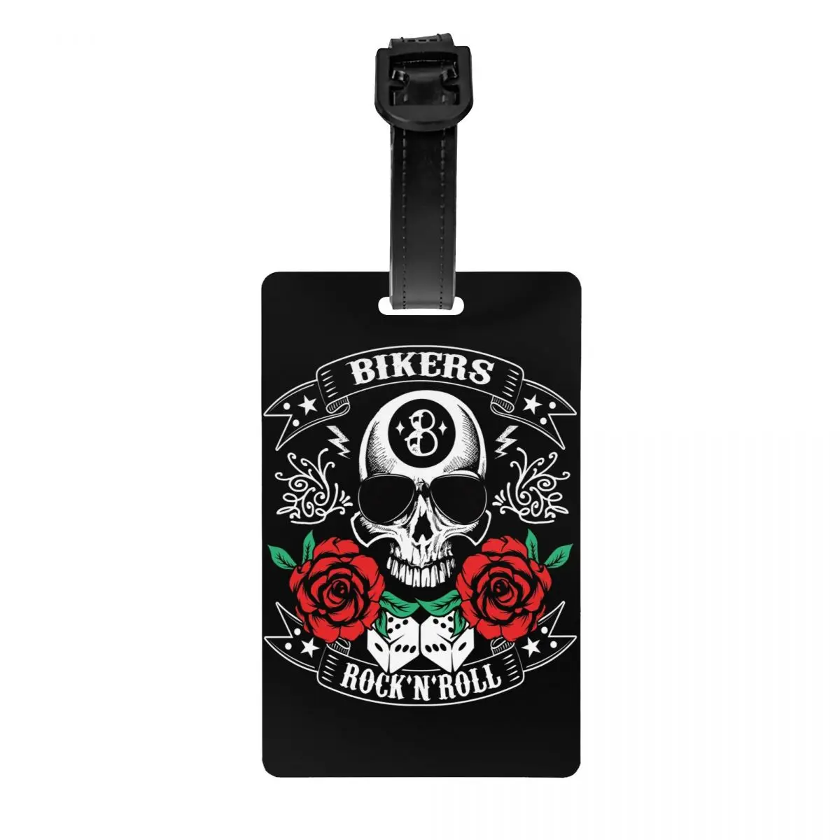 

Rock Skull Rockabilly Bikers Retro Rockers Luggage Tag for Suitcases Cute Baggage Tags Privacy Cover Name ID Card