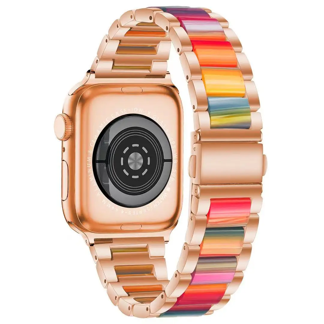 Metal+Resin Strap For Apple Watch 45mm 44mm 42mm 41mm 40mm Stainless steel Bracelet For iWatch Series Ultra 8 7 6 5 4 3 SE band