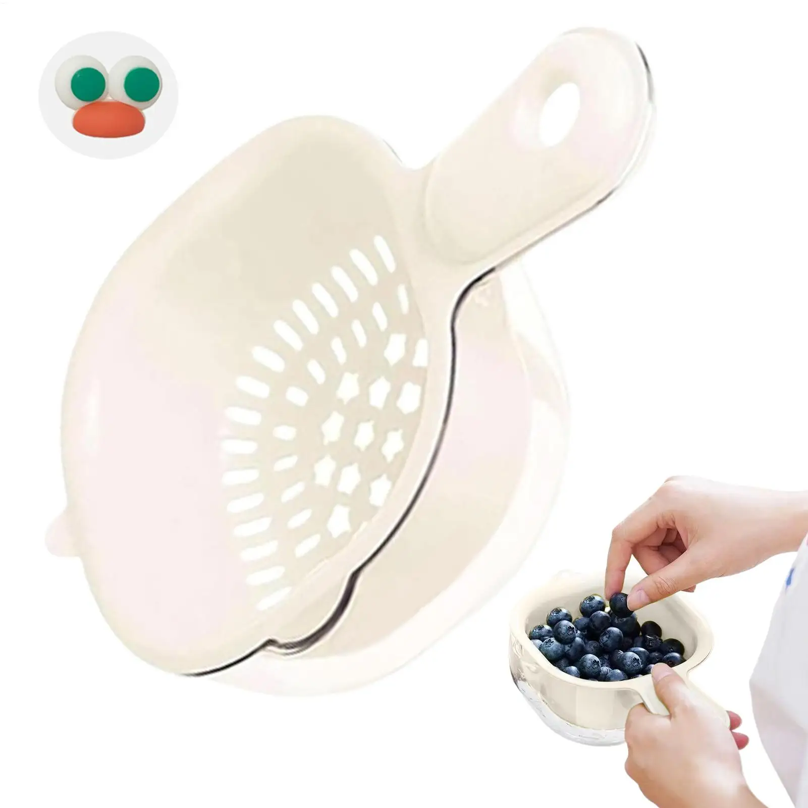 Fruit Strainer Food Draining Basket 2 In 1 Rotatable Strainer Colander with Handle for Washing Cleaning Berries Salad Vegetable