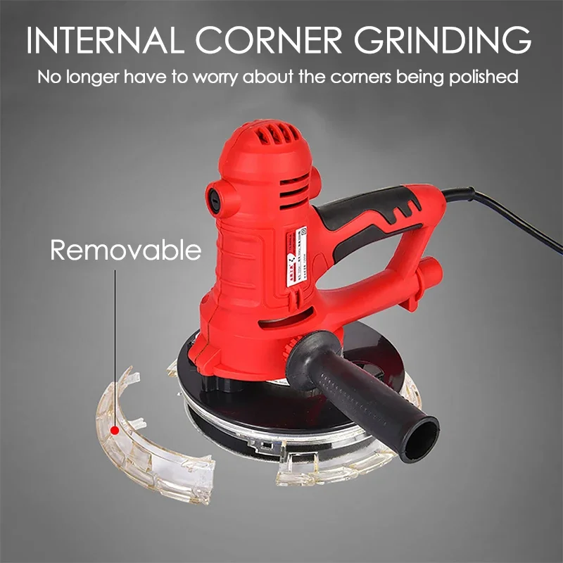1250W Electric Drywall Sander with Lamp Wall Putty Polisher Self-Priming Dust-Free Grinding Machine Grinder for Home Decoration